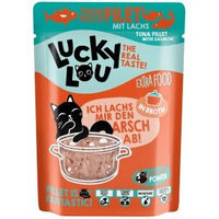 Produktbild von Lucky Lou Nassfutter Katze Adult Extra Food Thunfisch und Lachs in Brühe getreidefrei ohne Zucker 12x70 g - 12 x 70 g
