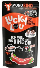 Lucky Lou Nassfutter Katze Adult SuperMono Rind getreidefrei und glutenfrei 16x125 g – Bild 1 von 3