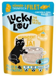 Lucky Lou Nassfutter Katze Extra Food Adult Thunfisch und Huhn in Brühe getreidefrei und ohne Zucker 12x70 g - 12 x 70 g – Bild 1 von 2