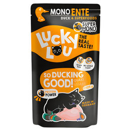 Lucky Lou SuperMono Ente Monoprotein Sensitive Katzen Nassfutter Stückchen in Sauce 125 g – Bild 1 von 2