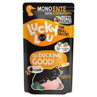 Produktbild von Lucky Lou SuperMono Ente Monoprotein Sensitive Katzen Nassfutter Stückchen in Sauce 125 g