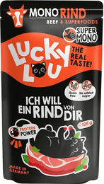 Produktbild von Lucky Lou SuperMono Rind Monoprotein Sensitive Hundefutter 16x125g