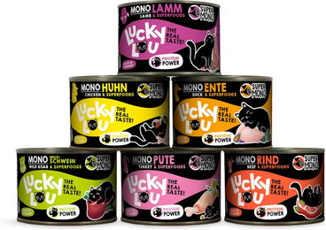 Lucky Lou SuperMono2 Katzen Nassfutter Adult Monoprotein Getreidefrei Mixpaket 6 x 200 g - 24 x 200 g – Bild 1 von 3