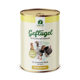 Produktbild von Lucky-Pet Hundefutter Geflügel mit Karotten und Löwenzahn Stückchen in Sauce getreidefrei 400 g
