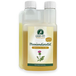 Produktbild von Lucky-Pet Mariendistelöl zur Unterstützung von Leber, Haut und Fell als veganes Ergänzungsfutter für alle Altersstufen 250 ml