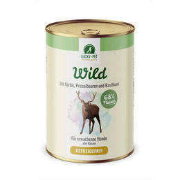 Produktbild von Lucky-Pet Wildes Land Hundefutter Wild mit Kürbis, Preiselbeeren & Basilikum Stückchen in Sauce, getreidefrei, 800 g