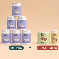 Produktbild von Lucky Pets Relax Tabletten für Hunde mit L-Tryptophan, Baldrian und Hopfen 6er Set