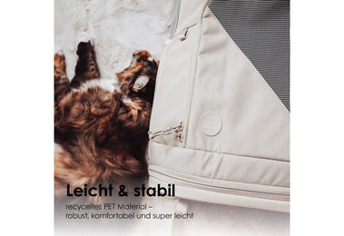 LucyBalu HOP-ON Premium Katzenrucksack mit Fenster aus recyceltem Material Beige Größe M – Bild 1 von 9