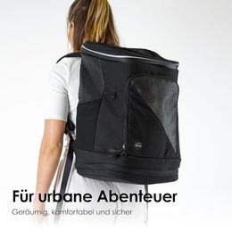LucyBalu HOP-ON Premium Katzenrucksack mit Fenster aus recycelten Materialien in Anthrazit – Bild 1 von 6