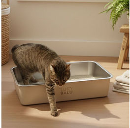 LucyBalu STEELOO Katzentoilette aus Edelstahl XL Silber Offene Schalentoilette – Bild 1 von 6