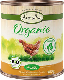 Produktbild von Lukullus Bio Hundefutter Huhn mit Karotte Adult glutenfrei 6 x 800 g - 6 x 800 g