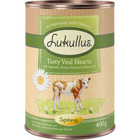 Produktbild von Lukullus Frühling-Menü Hund Kalbsherz mit Rind Stückchen in Sauce 24 x 400 g - 24 x 400 g