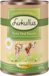 Produktbild von Lukullus Frühling-Menü Hund Kalbsherz mit Rind Stückchen in Sauce 6 x 400 g - 6 x 400 g