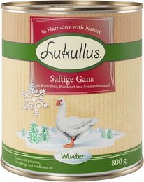 Produktbild von Lukullus Hundefutter Winter-Menü Gans Stückchen in Sauce mit hohem Fleischanteil 6 x 800 g