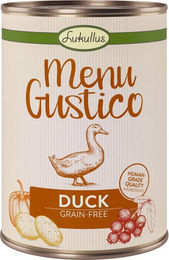 Produktbild von Lukullus Menu Gustico Hundefutter Ente mit Karotte Preiselbeeren und Rosmarin Stückchen in Sauce getreidefrei 12 x 400 g - 12 x 400 g