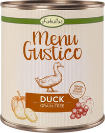 Produktbild von Lukullus Menu Gustico Hundefutter Ente mit Karotten, Preiselbeeren und Rosmarin Stückchen in Sauce getreidefrei und monoprotein 12 x 800 g - 12 x 800 g