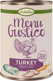 Produktbild von Lukullus Menu Gustico Hundefutter Pute mit Süßkartoffel Zucchini und Karotten getreidefrei monoprotein 6 x 400 g - 6 x 400 g