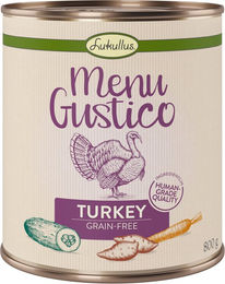 Produktbild von Lukullus Menu Gustico Hundefutter Pute mit Süßkartoffel Zucchini und Karotten getreidefrei monoprotein 6 x 800 g - 6 x 800 g
