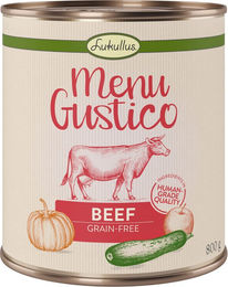 Produktbild von Lukullus Menu Gustico Hundefutter Rind mit Kürbis, Apfel und Oregano Stückchen in Sauce, getreidefrei und monoprotein, 12 x 800 g - 6 x 800 g