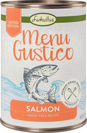 Produktbild von Lukullus Menu Gustico Katzenfutter Lachs mit Karotte Luzerne und Spinat getreidefrei monoprotein 6 x 400 g - 6 x 400 g