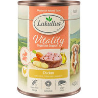 Produktbild von Lukullus Nassfutter Huhn Getreidefrei und Glutenfrei zur Unterstützung der Verdauung 6 x 400 g - 6 x 400 g
