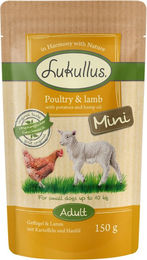 Produktbild von Lukullus Naturkost Hund Adult Mini Getreidefrei Geflügel und Lamm 6 x 150 g