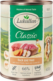 Produktbild von Lukullus Naturkost Hundefutter Adult Ente und Kalb getreidefrei 24 x 400 g - 24 x 400 g