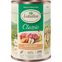 Produktbild von Lukullus Naturkost Hundefutter Adult Ente und Kalb getreidefrei 24 x 400 g - 24 x 400 g