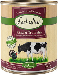 Produktbild von Lukullus Naturkost Hundefutter Adult Getreidefrei Rind und Truthahn 6 x 800 g - 6 x 800 g