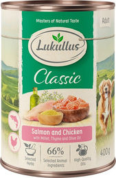 Produktbild von Lukullus Naturkost Hundefutter Adult Lachs und Huhn getreidefrei 24 x 400 g - 24 x 400 g