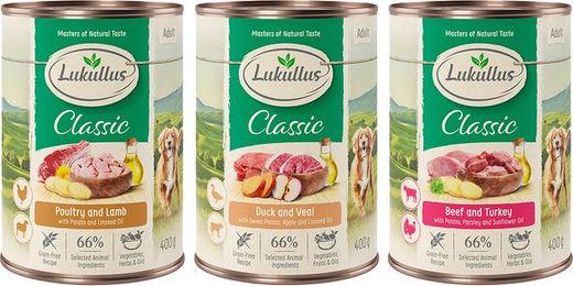 Produktbild von Lukullus Naturkost Hundefutter Adult Mixpaket Getreidefrei 24 x 400 g - 24 x 400 g