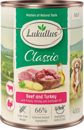 Produktbild von Lukullus Naturkost Hundefutter Adult Rind und Truthahn getreidefrei 24 x 400 g - 24 x 400 g