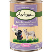 Produktbild von Lukullus Naturkost Hundefutter Junior Putenherzen und Lamm getreidefrei 24 x 400 g - 24 x 400 g