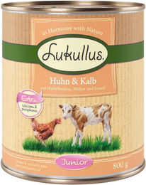 Produktbild von Lukullus Naturkost Junior Hundefutter Huhn & Kalb getreidefrei 6 x 800 g - 6 x 800 g
