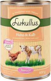 Produktbild von Lukullus Naturkost Junior Hundefutter Huhn und Kalb getreidefrei 24 x 400 g - 24 x 400 g