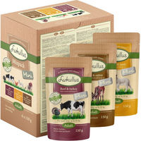 Produktbild von Lukullus Naturkost Mini Hundefutter Adult Getreidefrei Stückchen in Sauce 6 x 150 g Mixpaket