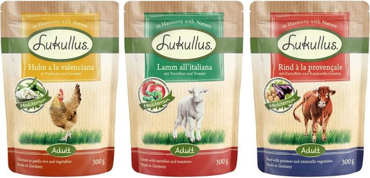Produktbild von Lukullus Naturkost Mix Adult Mediterran Hundefutter Stückchen in Sauce 6 x 300 g Getreidefrei und Glutenfrei - 6 x 300 g