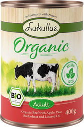 Produktbild von Lukullus Organic Hundefutter Adult Rind mit Apfel Bio glutenfrei 6 x 400 g - 6 x 400 g