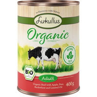 Produktbild von Lukullus Organic Hundefutter Adult Rind mit Apfel Bio glutenfrei 6 x 400 g - 6 x 400 g