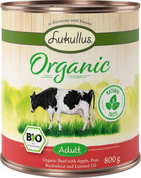 Produktbild von Lukullus Organic Hundefutter Adult Rind mit Apfel glutenfrei Bio 6 x 800 g - 6 x 800 g