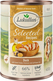 Produktbild von Lukullus Selected Recipes Hundefutter Ente 6 x 400 g ohne Farb- und Aromastoffe sowie Konservierungsstoffe - 6 x 400 g
