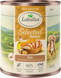 Produktbild von Lukullus Selected Recipes Hundefutter Ente 6 x 800 g ohne Farb- und Aromastoffe sowie Konservierungsstoffe - 6 x 800 g