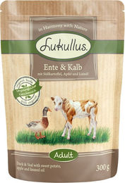Lukullus Sparpaket Hundefutter Ente und Kalb Stückchen in Sauce getreidefrei 48 x 300 g – Bild 1 von 1