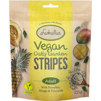 Produktbild von Lukullus Vegan Garden Stripes Belohnungssnack Kürbis Mango Ananas ohne tierisches Protein 3 x 125 g - 3 x 125 g