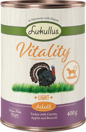 Produktbild von Lukullus Vitality Light Hundefutter Truthahn Stückchen in Sauce getreidefrei 6 x 400 g - 6 x 400 g