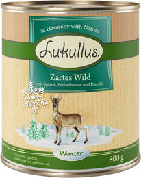 Produktbild von Lukullus Winter-Menü Hund Zartes Wild mit hohem Fleischanteil ohne Konservierungsstoffe 6 x 800 g