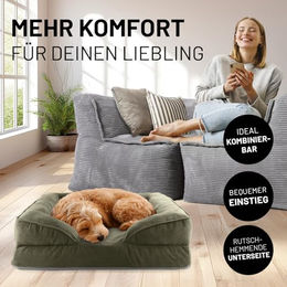 Lumaland orthopädisches Hundebett aus Cord für kleine Hunde in Grau oder Grün 70x60 cm mit Memory Schaumstoff – Bild 1 von 10