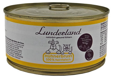 Lunderland Hühnerbrust Nassfutter für Hunde und Katzen Monoprotein Ausschlussdiät 300g Dose – Bild 1 von 2
