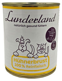 Lunderland Hühnerbrust Nassfutter für Hunde und Katzen Monoprotein Ausschlussdiät 800g Dose – Bild 1 von 2