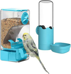 LuxusKollektion Automatisches Vogelfutterspender und Wasserspender Set mit Sitzstange aus Kunststoff in Blau für Nymphensittiche, Kanarienvögel und Prachtfinken - 550 ml – Bild 1 von 4
